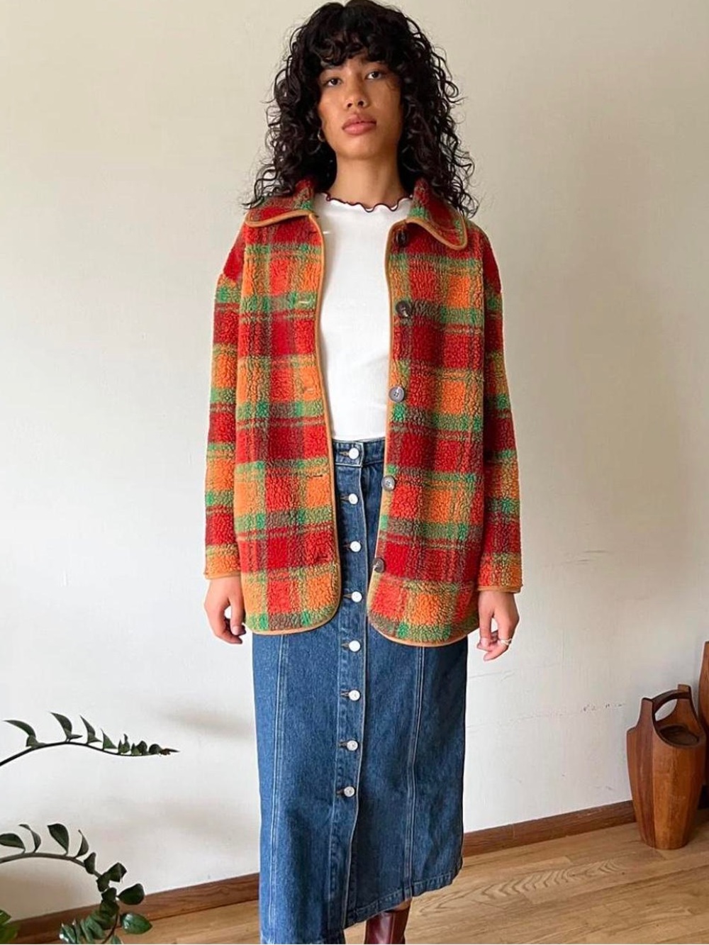 LISA SAYS GAH Jesse Sherpa Jacket in Orange Plaid Size XS/S - Picture 4 of 16